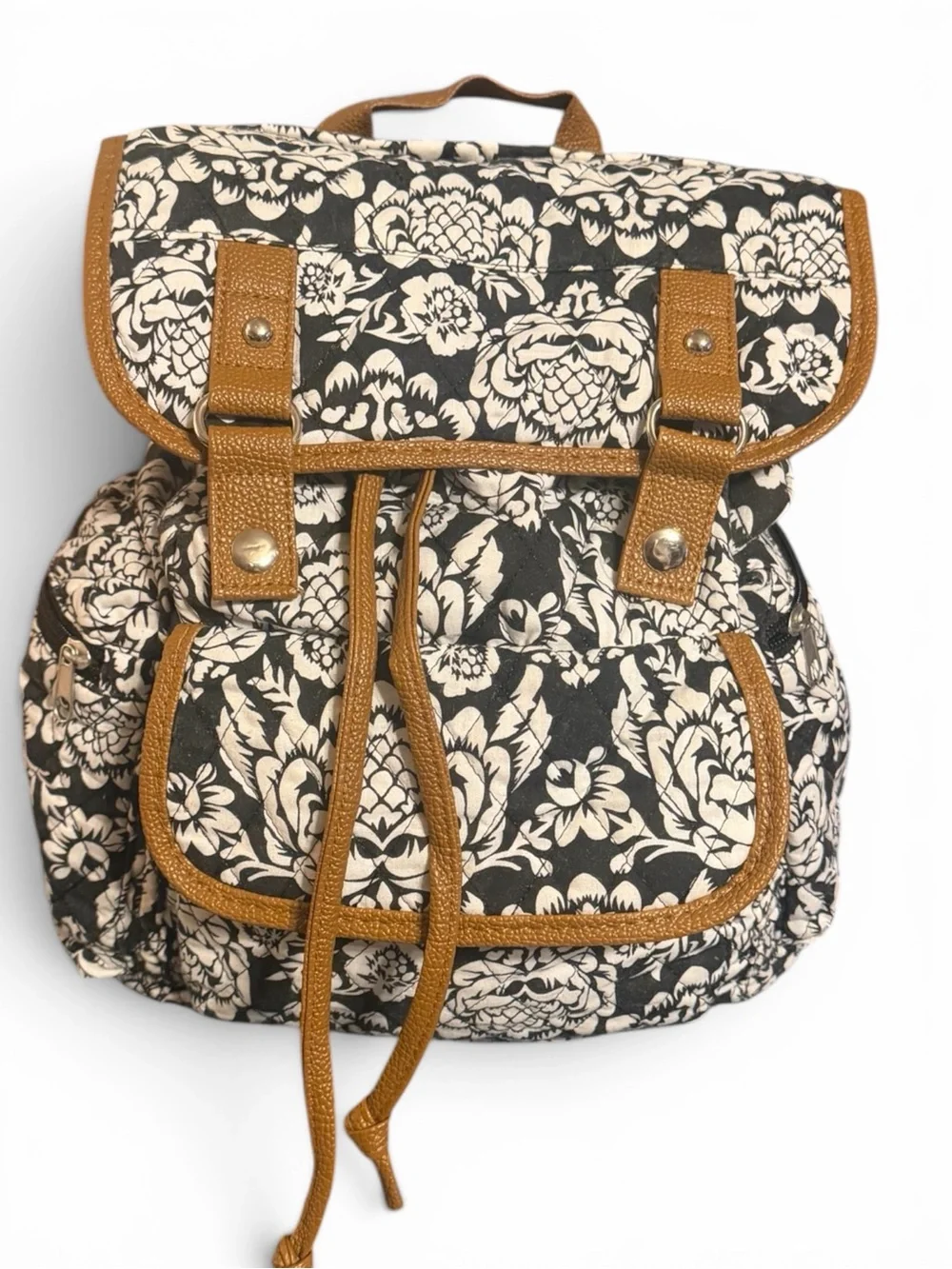 Stone Mountain Floral Drawstring Backpack - Black & Cream